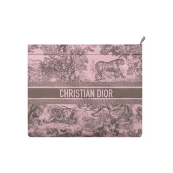 DIOR DiorTravel Embroidery Clutch Women's Pink & Gray