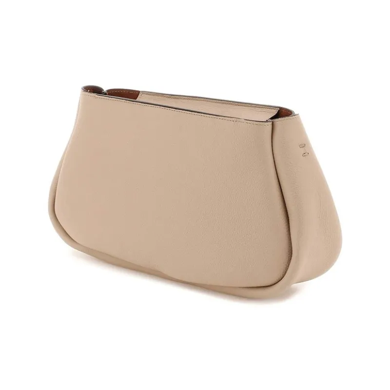 Chloe Marcie Grained Calfskin Shoulder Bag One Shoulder Clutch Women's Beige-3