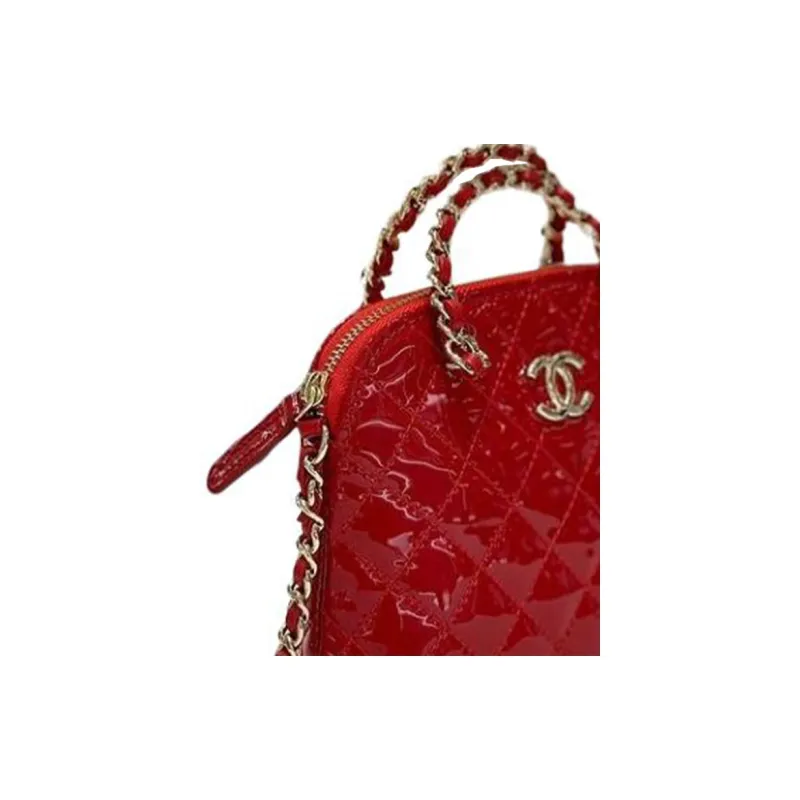 CHANEL Patent Leather Calfskin One Shoulder Crossbody Handbag Clutch Regular Women's Rouge Red-2