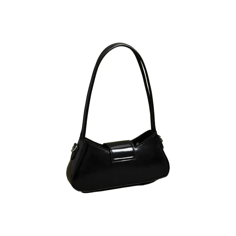 UNITE STAR PU Synthetic Leather Baguette Bag, Portable Crossbody Bag, Shoulder Bag Medium Size Women's Black-1