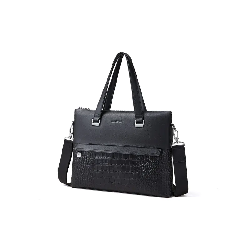 RED DRAGONFLY Top Grain Cow Leather Briefcase, Laptop Bag, Shoulder Bag, Crossbody Bag, Handbag Men's Black-1