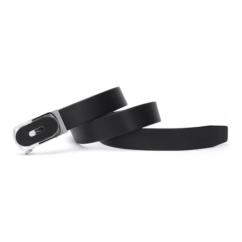 Satchi Sandu Top Grain Cow Leather Automatic Buckle Belt Fashion Stainless Steel Belt Men's Black Width 3.4cm-2