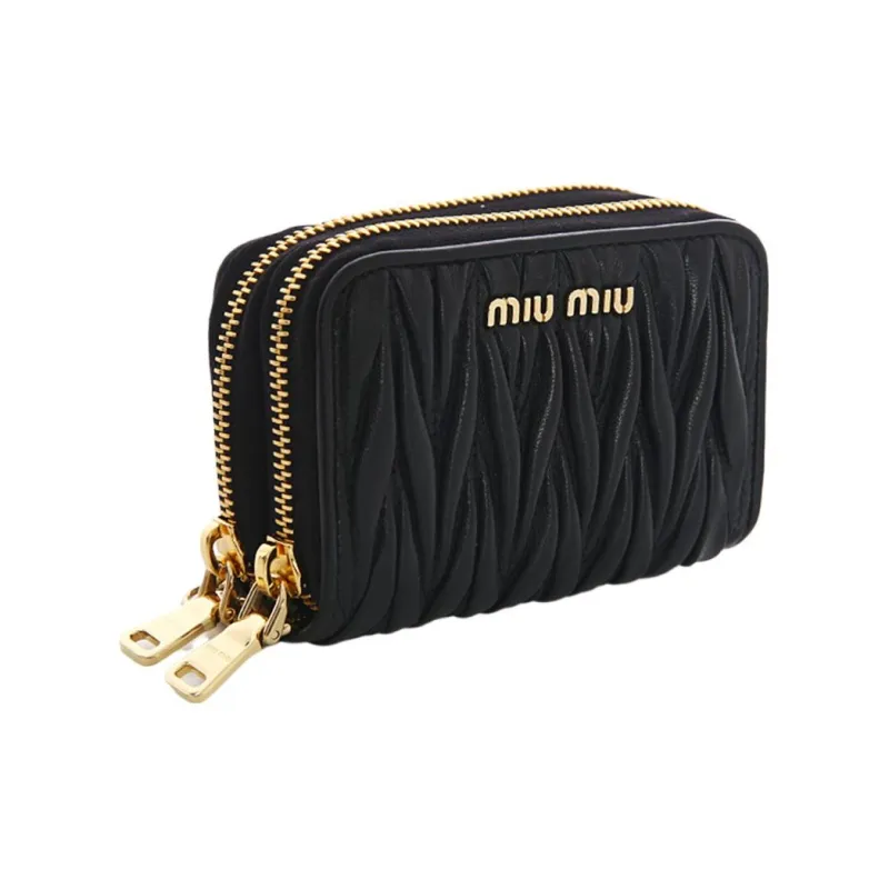 MIU MIU Matelassé Nappa Soft Leather Wallet Women's Black-3