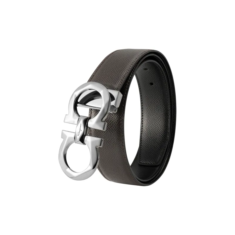 FERRAGAMO Cow Leather Leather Belts Men's Black Width: 3.5cm-2