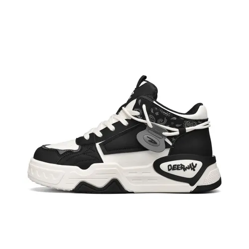 DEERWAY Skateboard Shoes Men High-Top Black/White