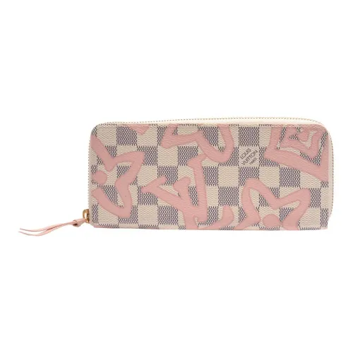 LOUIS VUITTON Damier Azur Canvas Wallet Regular Women's White & Pink