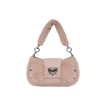 Girls Heart Artificial Leather Fuzzy Shoulder Bag Women's Pink/Beige