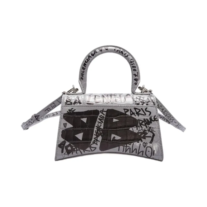 Balenciaga Hourglass Leather One Shoulder Handbags Women's Dark Blue-3