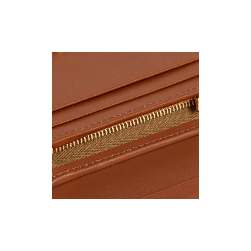 CELINE Triomphe Cow Leather With Fabric Wallet Regular Women's Tawny-4