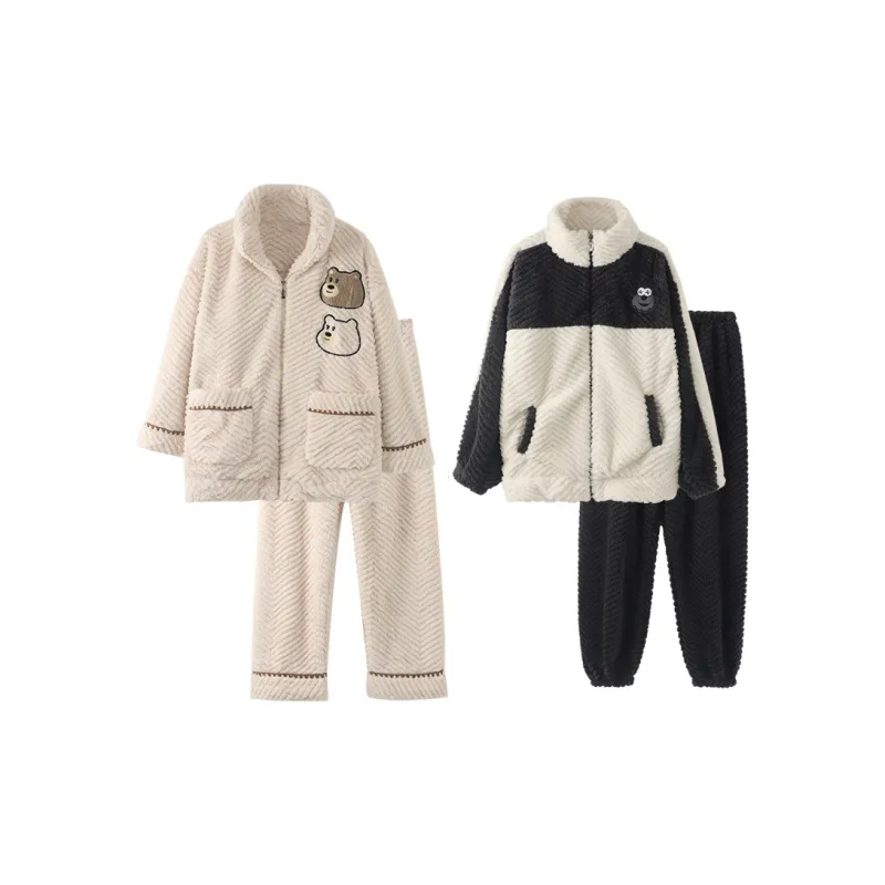 Chun Xi Pajama Set Unisex White Brown Bear Gray White Frog-0
