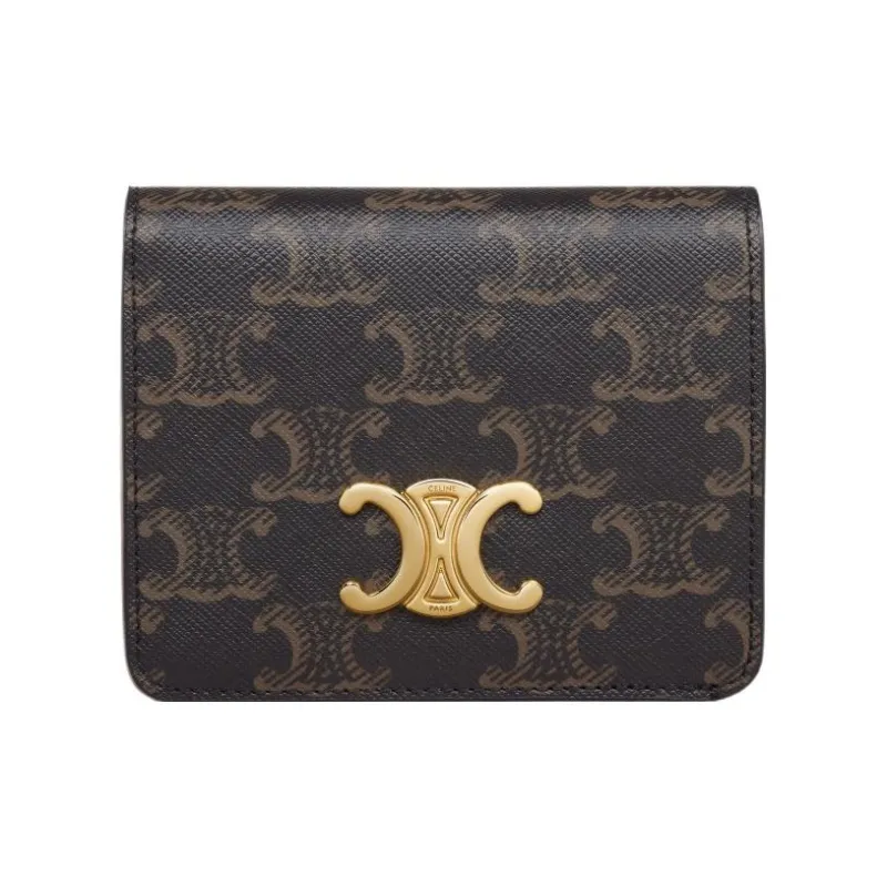 CELINE Triomphe Cow Leather With Fabric Wallet Regular Women's Tawny-0