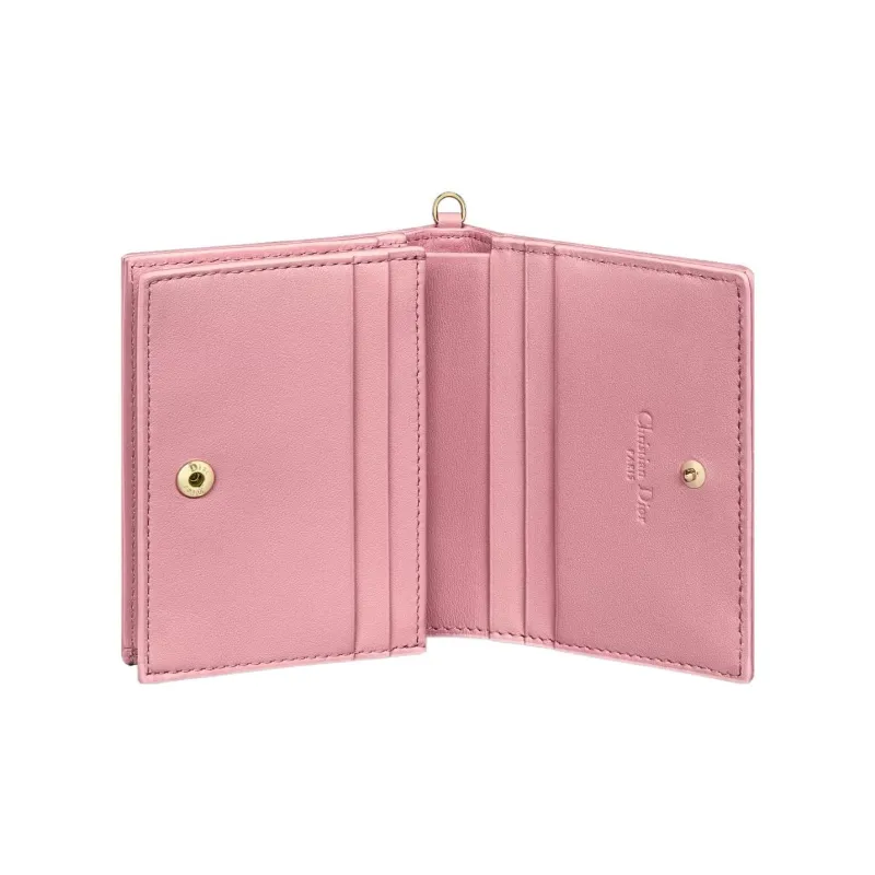 DIOR Lady Dior Lambskin Wallet Mini Women's Peach Pink-4