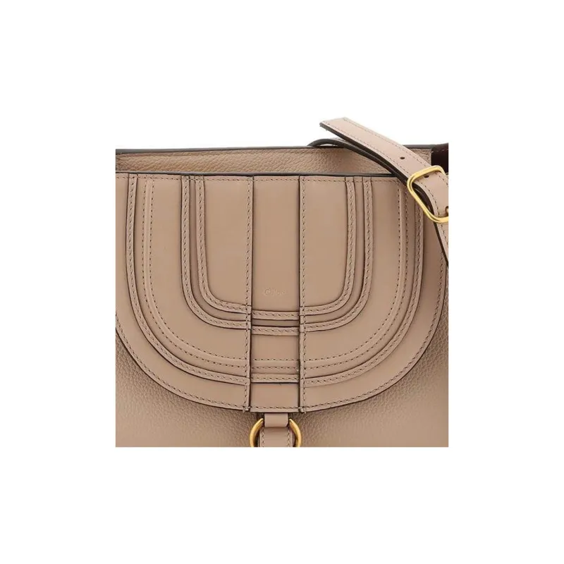 Chloe Marcie Grained Calfskin Shoulder Bag One Shoulder Clutch Women's Beige-4