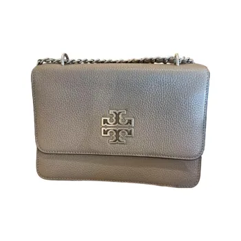 TORY BURCH Britten Litchi Grain Leather Shoulder Bag Crossbody Bag Small Size Women's Hawk Heron Gray