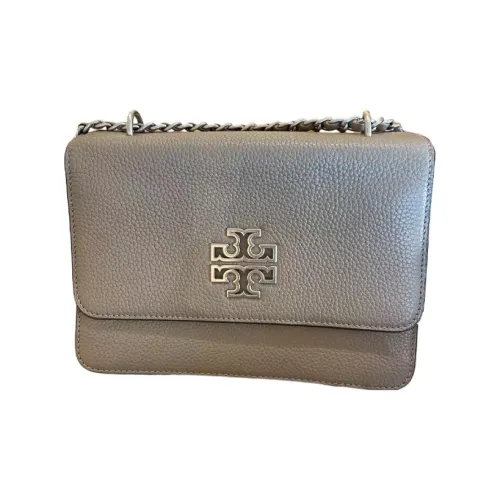 TORY BURCH Britten Litchi Grain Leather Shoulder Bag Crossbody Bag Small Size Women's Hawk Heron Gray