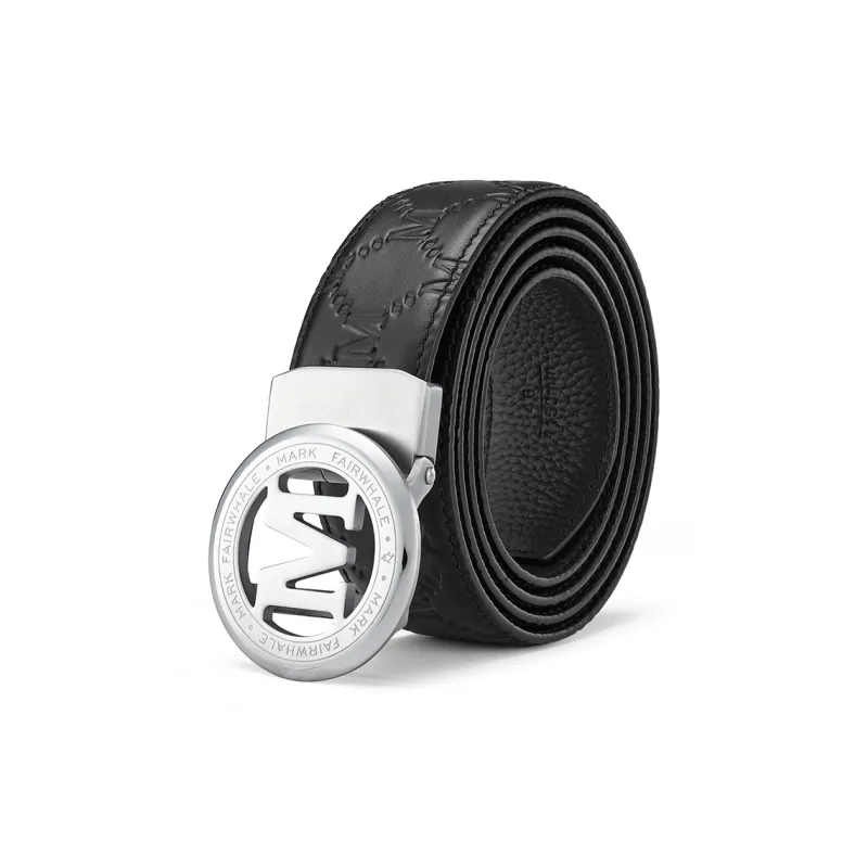 FAIRWHALE Top Grain Cow Leather Brand Stamped With Body Logo Cut Out Automatic Buckle Leather Belts Men's Width 3.5CM-1