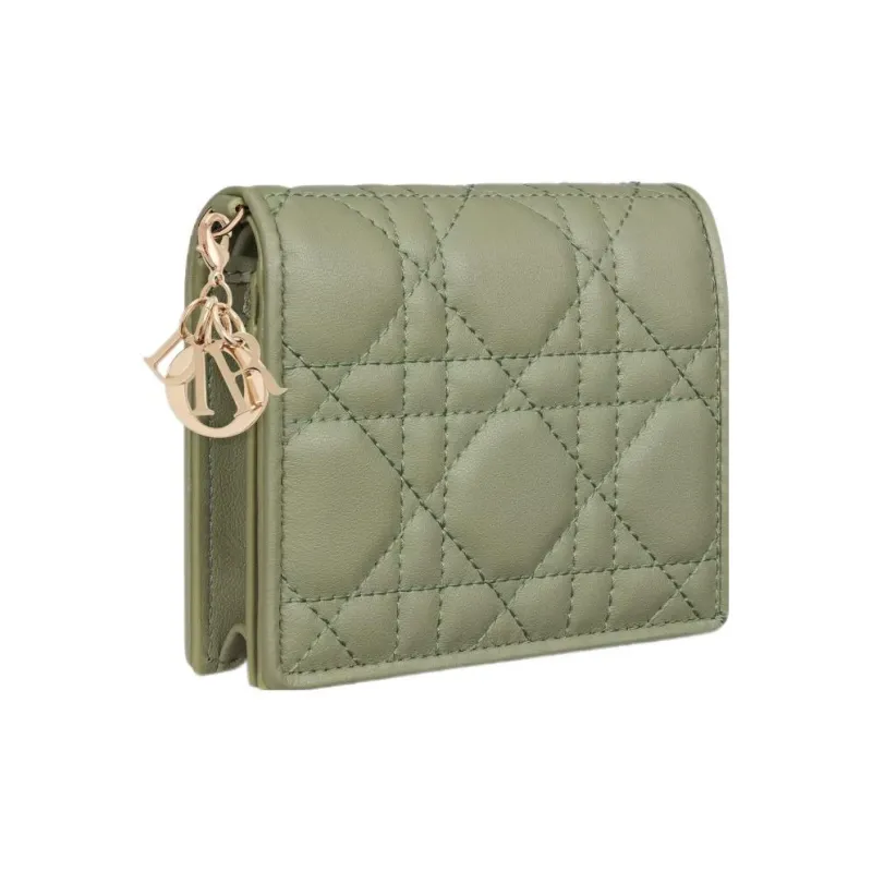 DIOR Lady Dior Lambskin Wallet Mini Women's Cactus Green-1