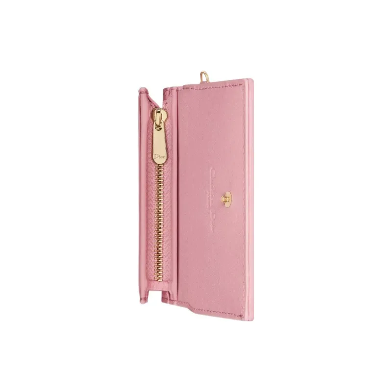 DIOR Lady Dior Lambskin Wallet Mini Women's Peach Pink-3