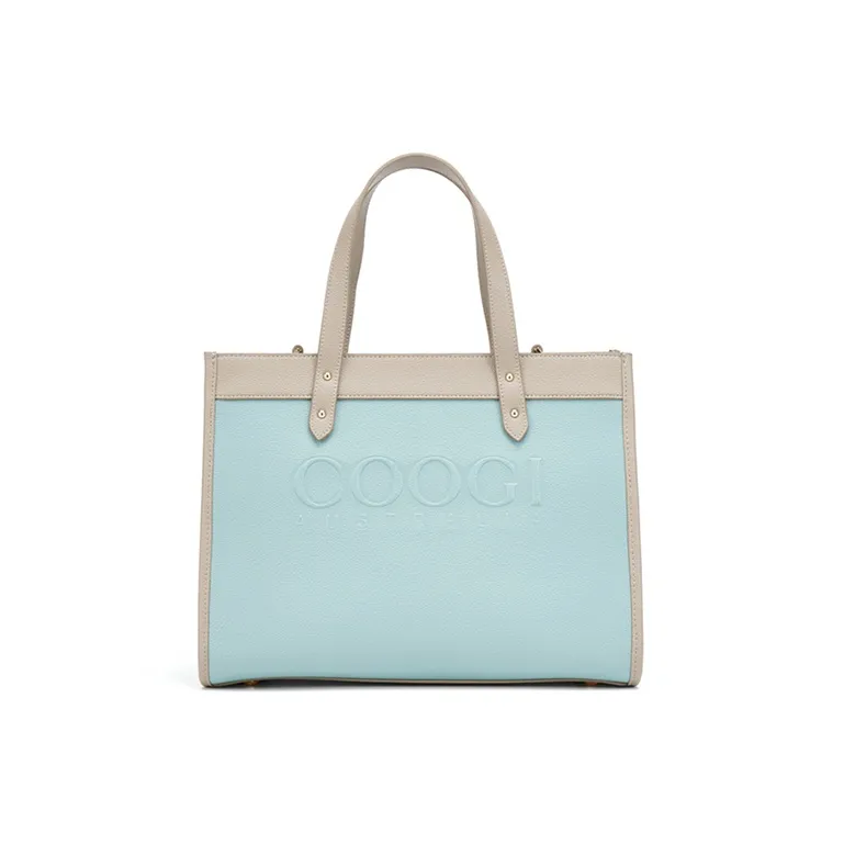 COOGI Cow Leather Tote Bag Shopping Bag Crossbody Bags Handbags Large Size Women's Ecru/Verdant Green-10
