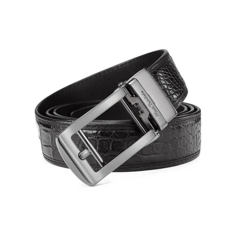 FAIRWHALE Engraved Cut Out Automatic Buckle Crocodile Leather Belts Men's Width 3.5CM-1