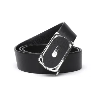 Satchi Sandu Top Grain Cow Leather Automatic Buckle Belt Fashion Stainless Steel Belt Men's Black Width 3.4cm