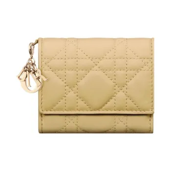 DIOR Lady Dior Soft Lambskin Handheld Card Holder Wallet Women's Light Yellow