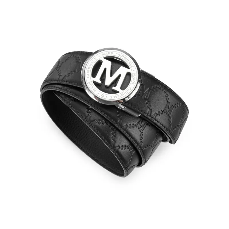FAIRWHALE Top Grain Cow Leather Brand Stamped With Body Logo Cut Out Automatic Buckle Leather Belts Men's Width 3.5CM-4