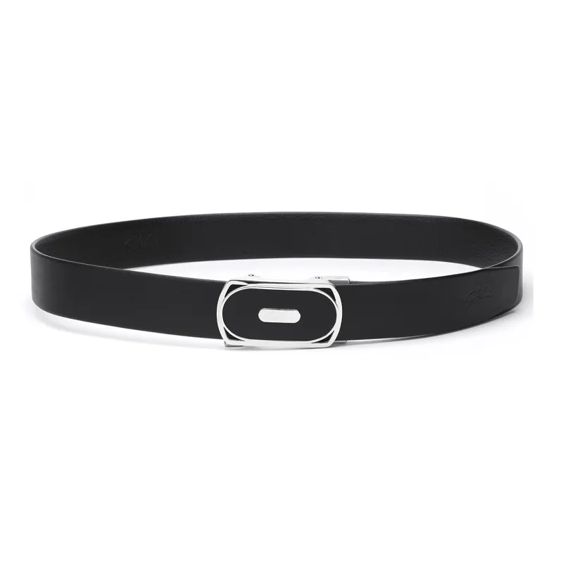 Satchi Sandu Top Grain Cow Leather Automatic Buckle Belt Fashion Stainless Steel Belt Men's Black Width 3.4cm-3