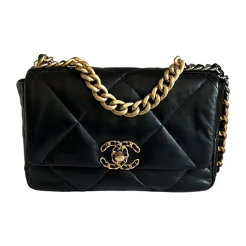 CHANEL 19Bag Sheepskin Shoulder Bag Crossbody Bag Small Size Women's Black
