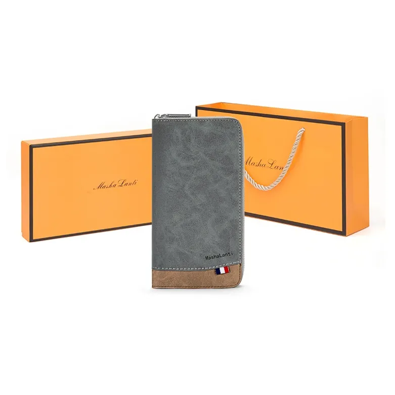 MashaLanti Synthetic Leather Clutches Wallets Regular Men's Gray With Coffee-0