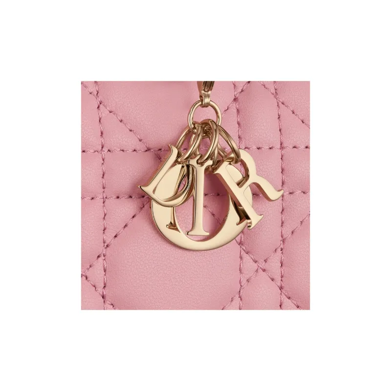 DIOR Lady Dior Lambskin Wallet Mini Women's Peach Pink-5