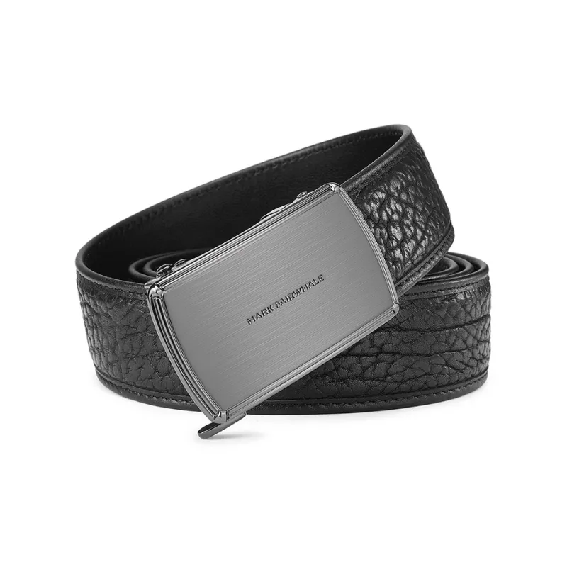 FAIRWHALE Embossed Flat Brand Automatic Buckle, Top Grain Imported Bison Leather Belts Men's Width 3.5CM-1