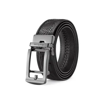 FAIRWHALE Engraved Cut Out Automatic Buckle Crocodile Leather Belts Men's Width 3.5CM