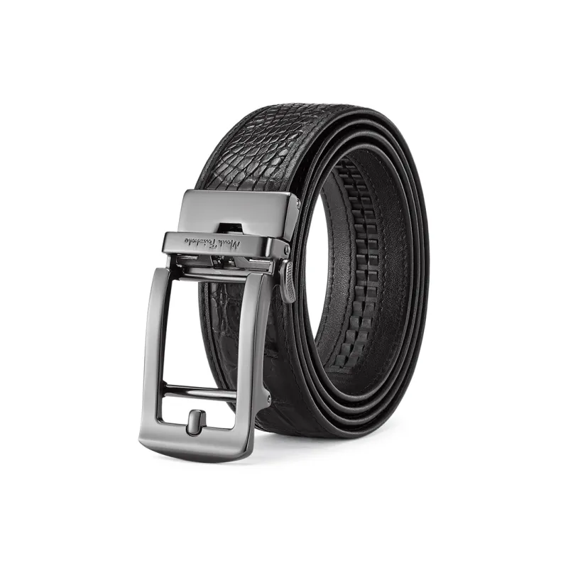 FAIRWHALE Engraved Cut Out Automatic Buckle Crocodile Leather Belts Men's Width 3.5CM-0