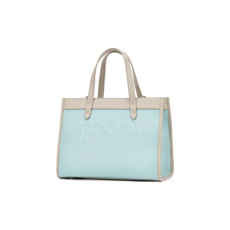 COOGI Cow Leather Tote Bag Shopping Bag Crossbody Bags Handbags Large Size Women's Ecru/Verdant Green-11