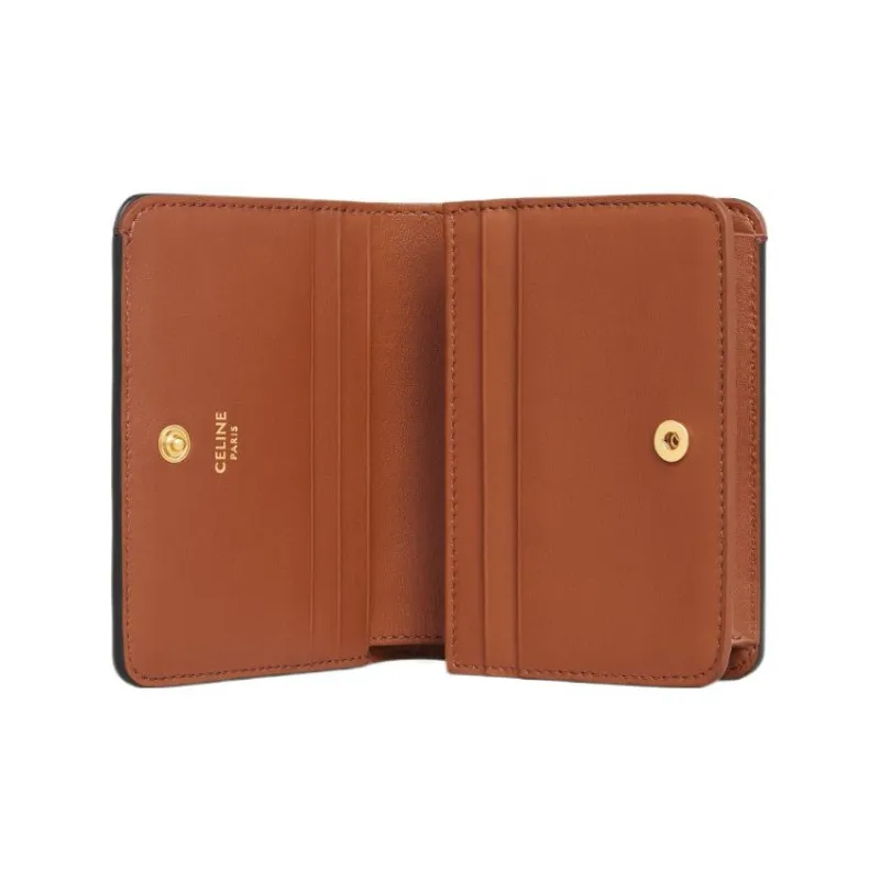 CELINE Triomphe Cow Leather With Fabric Wallet Regular Women's Tawny-3