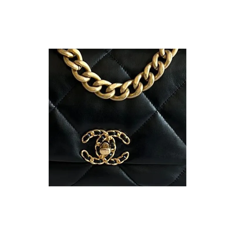 CHANEL 19Bag Sheepskin Shoulder Bag, Crossbody Bag Trumpets Women's Black-3