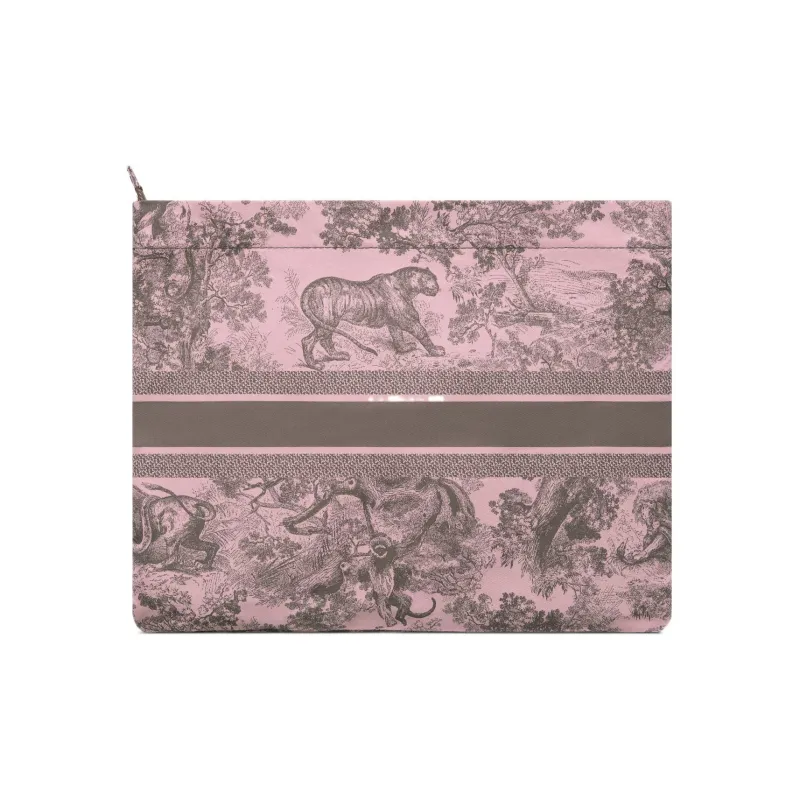 DIOR DiorTravel Embroidery Clutch Women's Pink & Gray-2