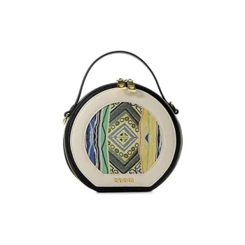 COOGI PU With Microfiber Round Bag, Handbag, Crossbody Bag Tubas Women's Black/Ecru