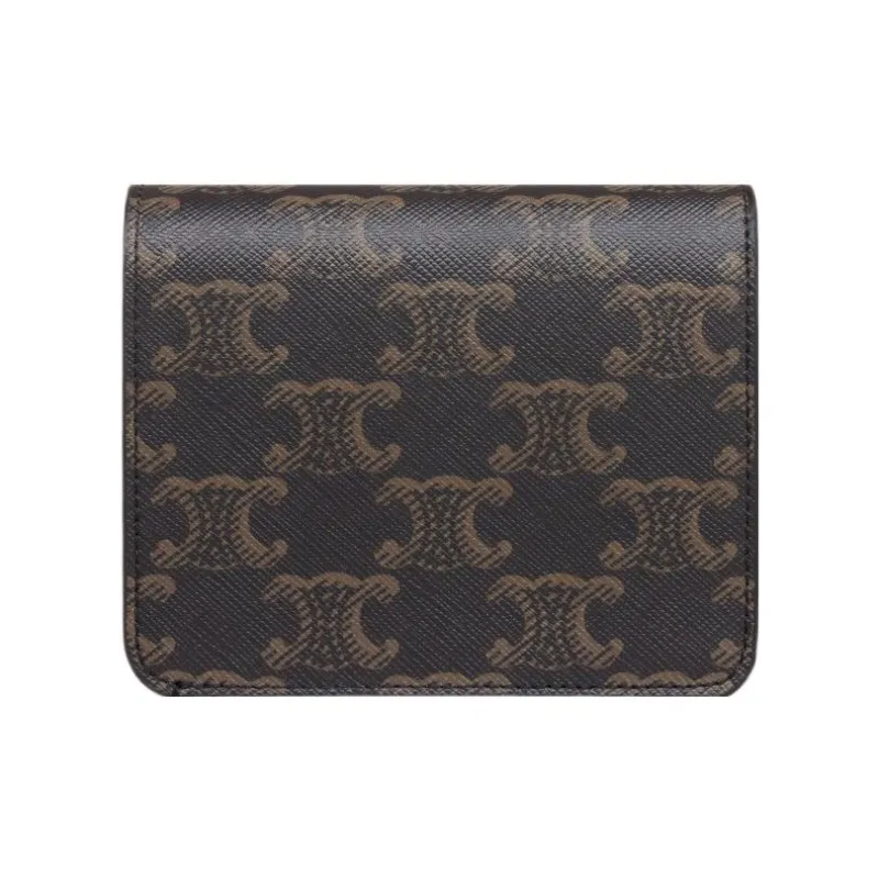 CELINE Triomphe Cow Leather With Fabric Wallet Regular Women's Tawny-2