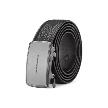 FAIRWHALE Embossed Flat Brand Automatic Buckle, Top Grain Imported Bison Leather Belts Men's Width 3.5CM