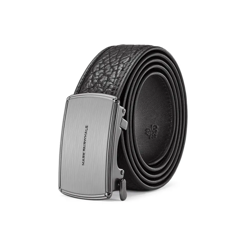 FAIRWHALE Embossed Flat Brand Automatic Buckle, Top Grain Imported Bison Leather Belts Men's Width 3.5CM-0