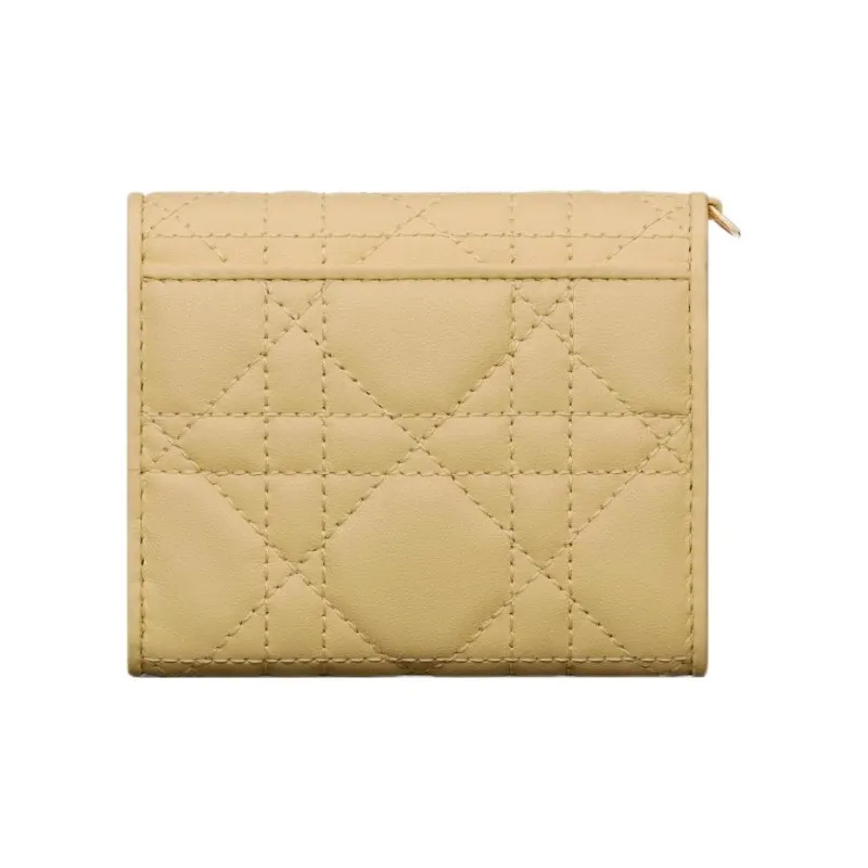 DIOR Lady Dior Soft Lambskin Handheld Card Holder Wallet Women's Light Yellow-2