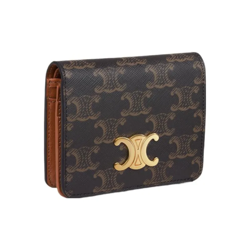 CELINE Triomphe Cow Leather With Fabric Wallet Regular Women's Tawny-1