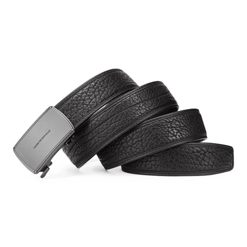 FAIRWHALE Embossed Flat Brand Automatic Buckle, Top Grain Imported Bison Leather Belts Men's Width 3.5CM-2