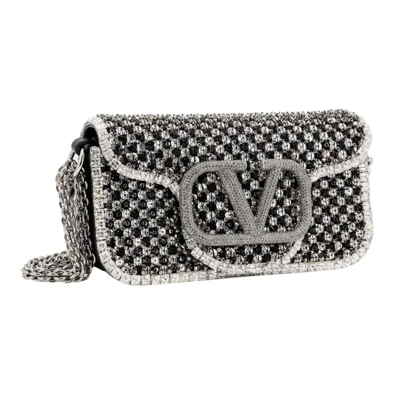 Valentino Locò Leather Shoulder Bag Women's Silver-1