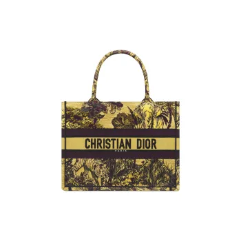 DIOR BookTote Embroidery Tote Bag Shopping Bag Handbag Medium Size Women's Yellow & Multicolor