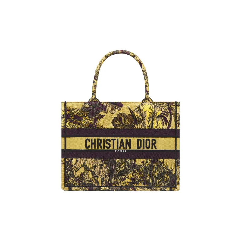 DIOR BookTote Embroidery Tote Bag Shopping Bag Handbag Medium Size Women's Yellow & Multicolor-0