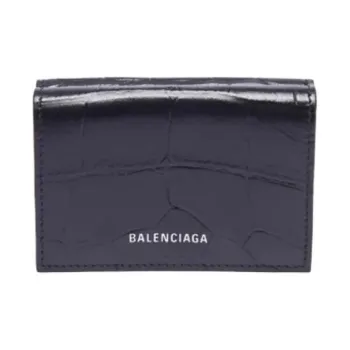 Balenciaga Ville Crocodile Pattern Embossed Leather Wallet Mini Women's Black