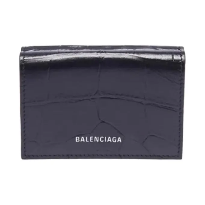 Balenciaga Ville Crocodile Pattern Embossed Leather Wallet Mini Women's Black-0